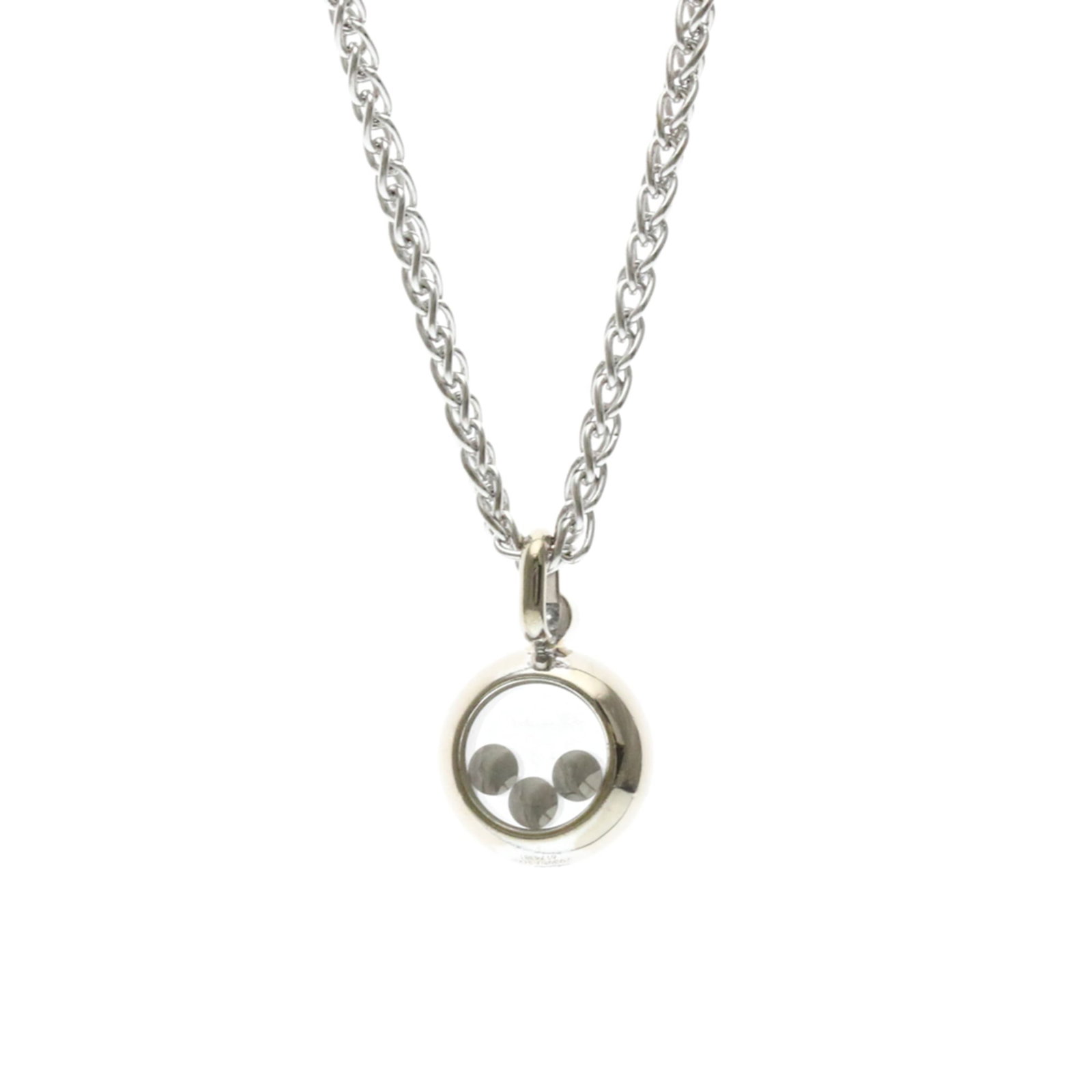 11.8g Chopard Happy Diamonds Necklace WG 793957 Product Condition Rank A Weight: 11.8g Chopard Happy Diamonds Necklace WG 793957 Product Condition Rank A Weight A stunning 18K white gold Chopard Happy Diamonds necklace, weighing in at 11.8g and boasting an impressive diamond weigh