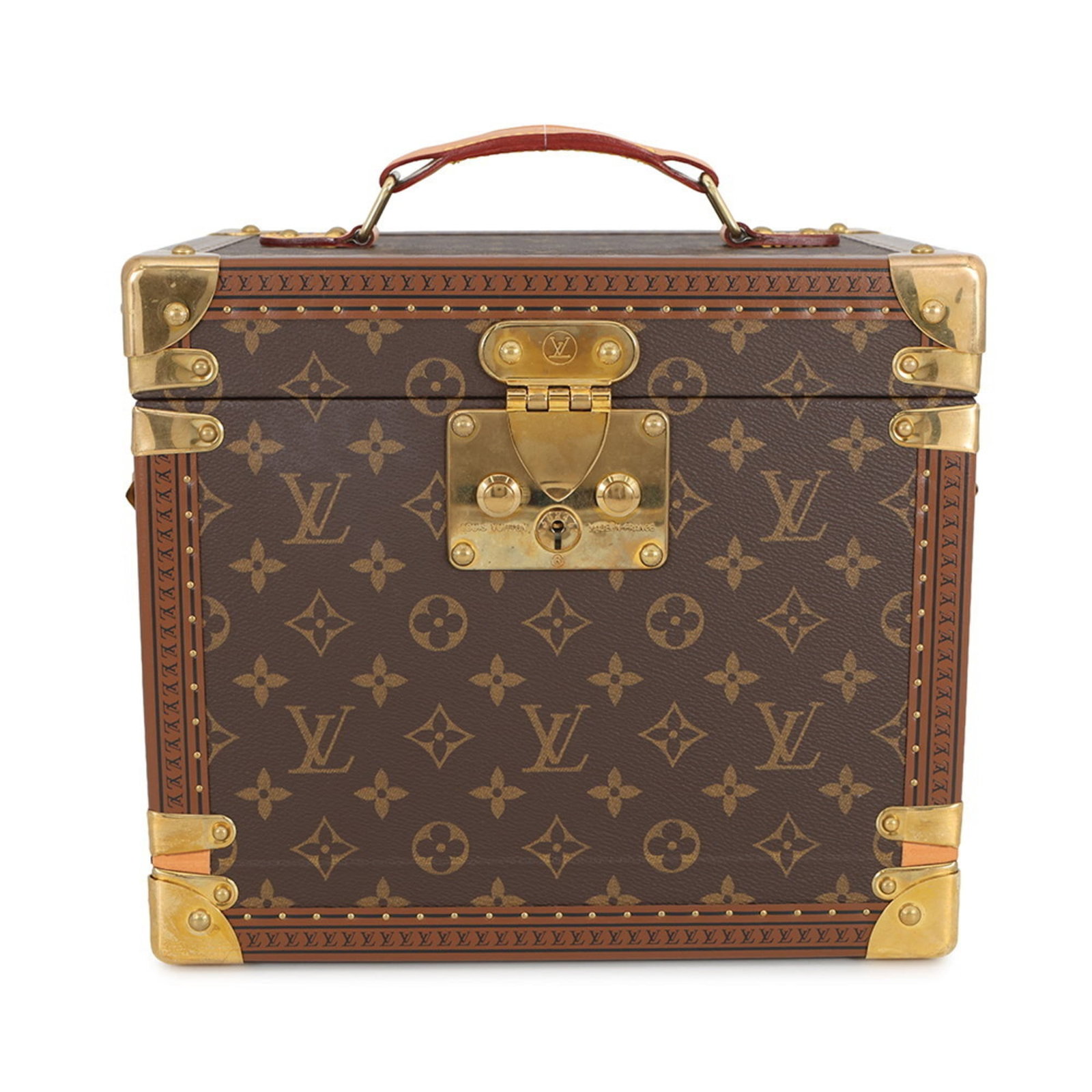 Monogram Louis Vuitton Jewelry Chest: Monogram Louis Vuitton Jewelry Chest Elevate your jewelry storage with the iconic Monogram Louis Vuitton Jewelry Chest, boasting the signature LV monogram pattern in bold red accents. This stylish and
