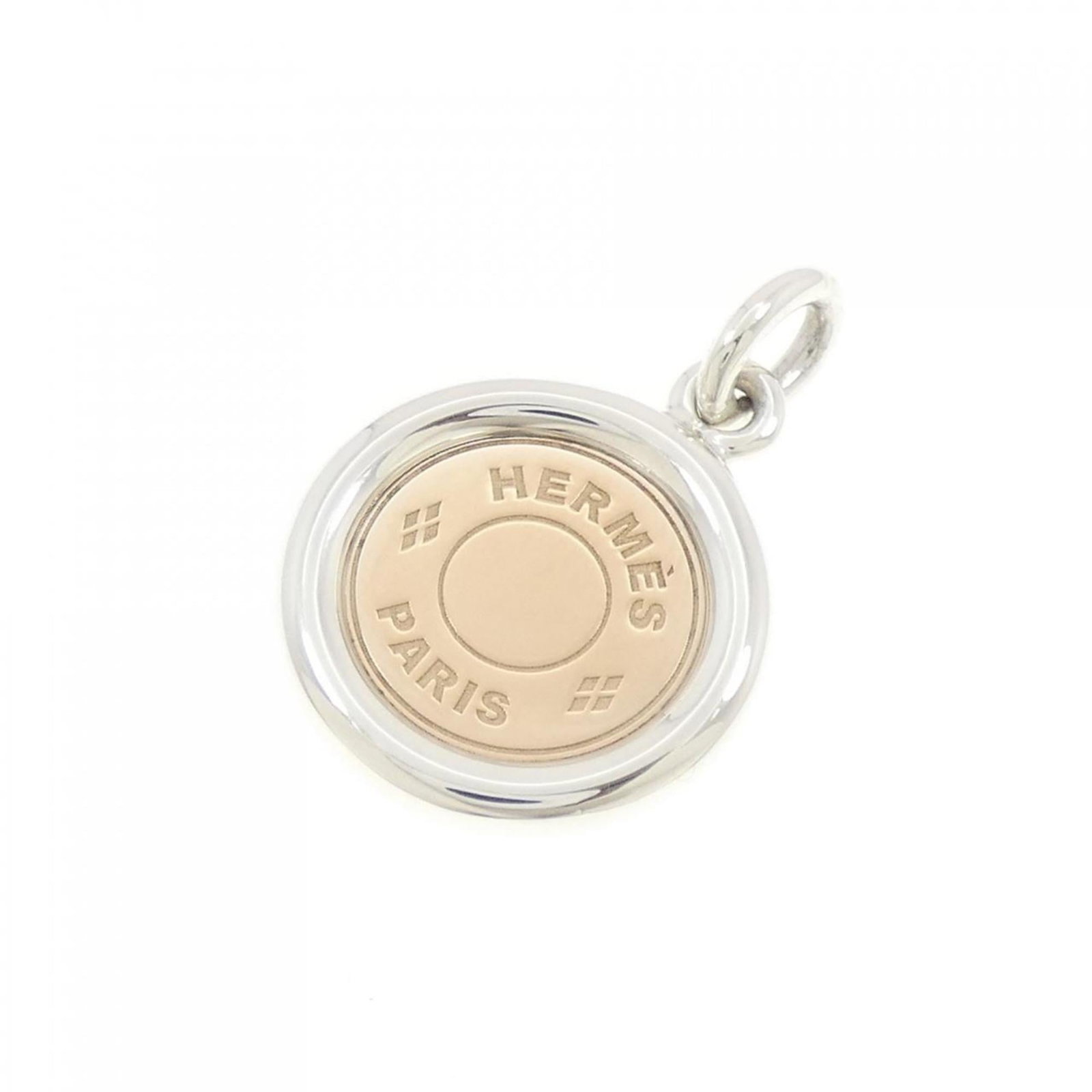 pendant Hermes Serie: pendant Hermes Serie Elevate your style with the iconic Hermes Serie pendant, crafted from 18K pink gold and sterling silver. This exquisite piece boasts a classic design, measuring 30.4mm x 19.7mm, m