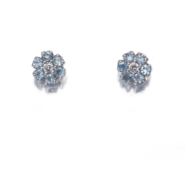 Wg Ponte Vecchio Earrings Aquamarine Diamond 0.01Ct/ 0.01Ct Flower 18K: Wg Ponte Vecchio Earrings Aquamarine Diamond 0.01Ct/ 0.01Ct Flower 18K Elevate your elegance with these stunning 18k white gold earrings, set with two exquisite aquamarine stones of 0.01 carat each, p