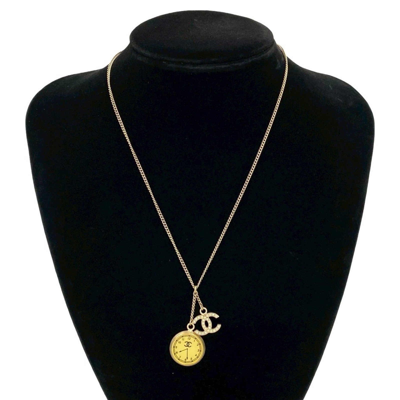 Chanel Coco Mark Watch Motif GP Chain Necklace Pendant in Gold: Chanel Coco Mark Watch Motif GP Chain Necklace Pendant in Gold Elevate your style with the iconic Chanel Coco Mark Watch Motif GP Chain Necklace Pendant in Gold, a timeless piece that exudes luxury an