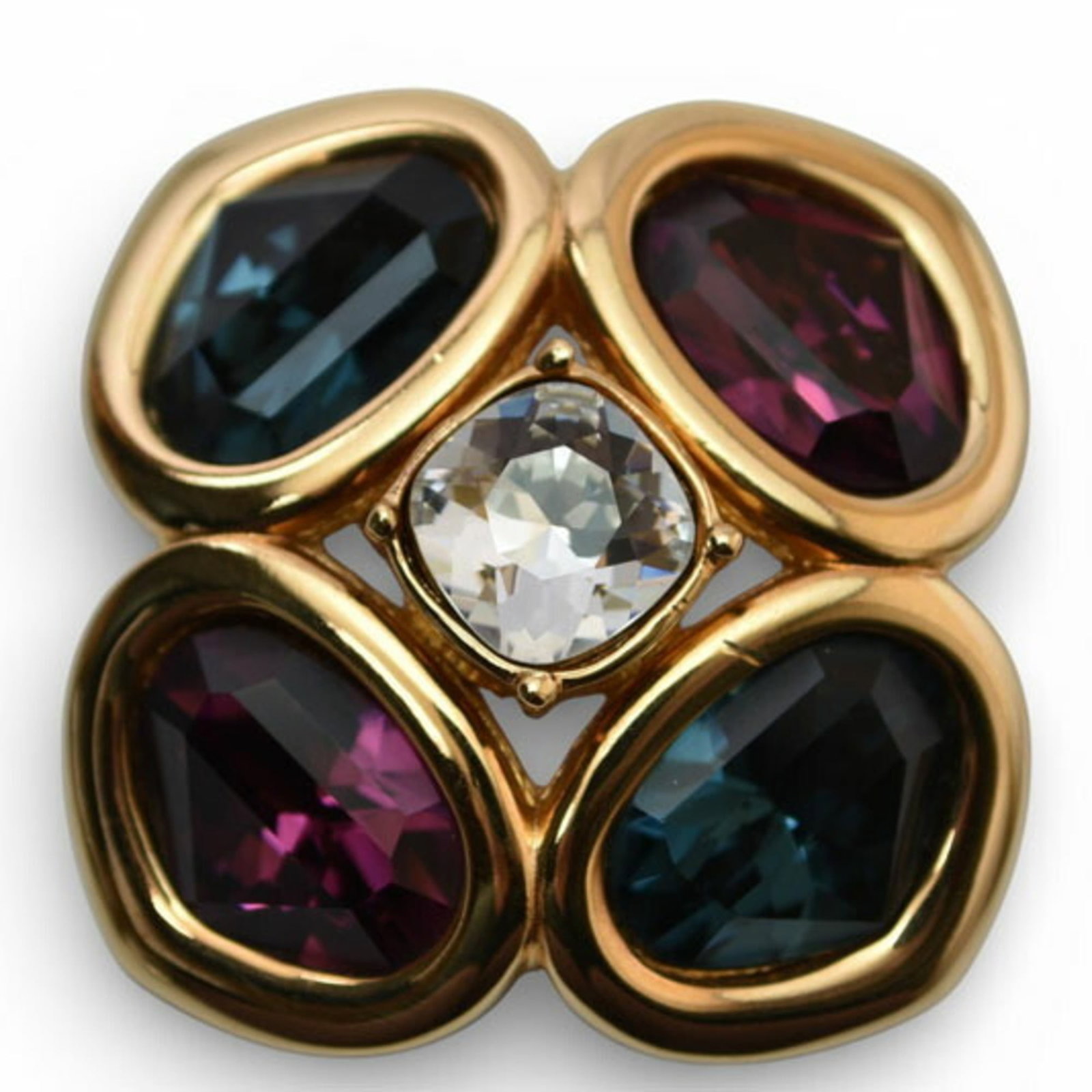 Rhinestone - Christian Dior Brooch Gold Plating: Rhinestone - Christian Dior Brooch Gold Plating Add a touch of luxury to your outfit with this stunning Christian Dior brooch, adorned with intricate gold plating and sparkling rhinestones. Its 3.6cm