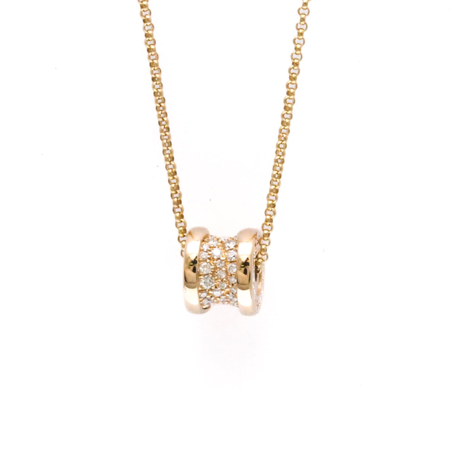 Bvlgari B.zero1 Necklace Diamond Pink Gold (18K) Men, Women Fashion Pendant (Pink Gold): Bvlgari B.zero1 Necklace Diamond Pink Gold (18K) Men, Women Fashion Pendant (Pink Gold) Elevate your style with the Bvlgari B.zero1 Necklace, a stunning 18K pink gold pendant adorned with a vibrant di