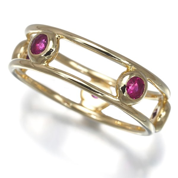 Gold Rare Tiffany&Co. Ring Ruby By The Yard Double Wire Us6 18K 750 Yellow: Gold Rare Tiffany&Co. Ring Ruby By The Yard Double Wire Us6 18K 750 Yellow A stunning piece of American luxury, this 18k yellow gold Tiffany & Co. ring boasts a vibrant natural ruby at its center, set