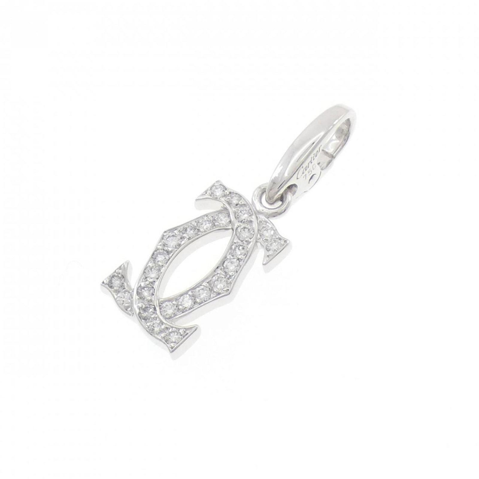 Charm Cartier 2C: Charm Cartier 2C A stunning Cartier 2C pendant, crafted from 18K white gold and adorned with a sparkling diamond, adds a touch of timeless elegance to any outfit. This exquisite piece boasts a classic