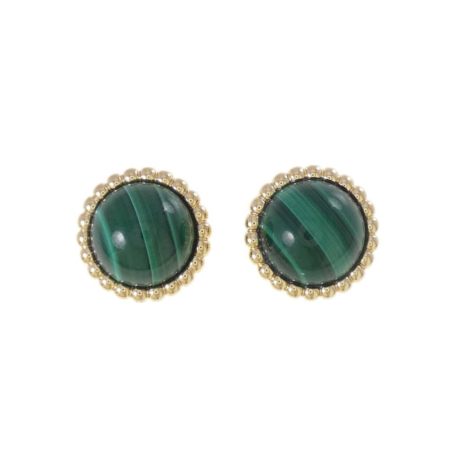 Van Cleef & Arpels 18k Yellow Gold Stud Earrings: Van Cleef & Arpels 18k Yellow Gold Stud Earrings Elevate your elegance with these exquisite 18k yellow gold stud earrings from Van Cleef & Arpels, boasting a striking malachite stone in a vibrant gree