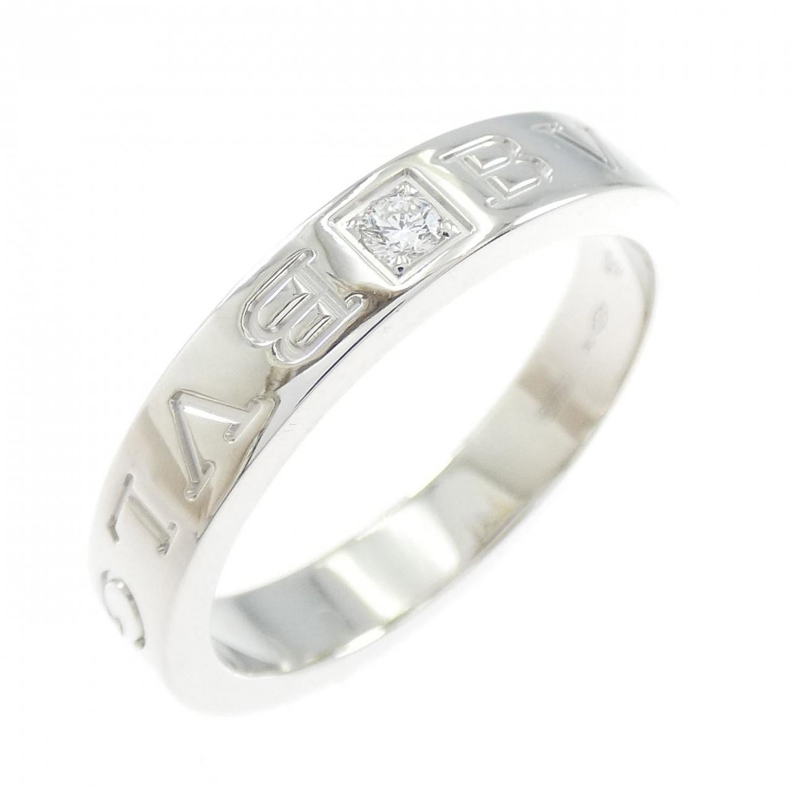 Bvlgari White Gold 18k Band Ring: Bvlgari White Gold 18k Band Ring Elevate your style with this stunning Bvlgari white gold band ring, boasting 18k white gold construction and adorned with a beautiful diamond stone. Its sleek design m