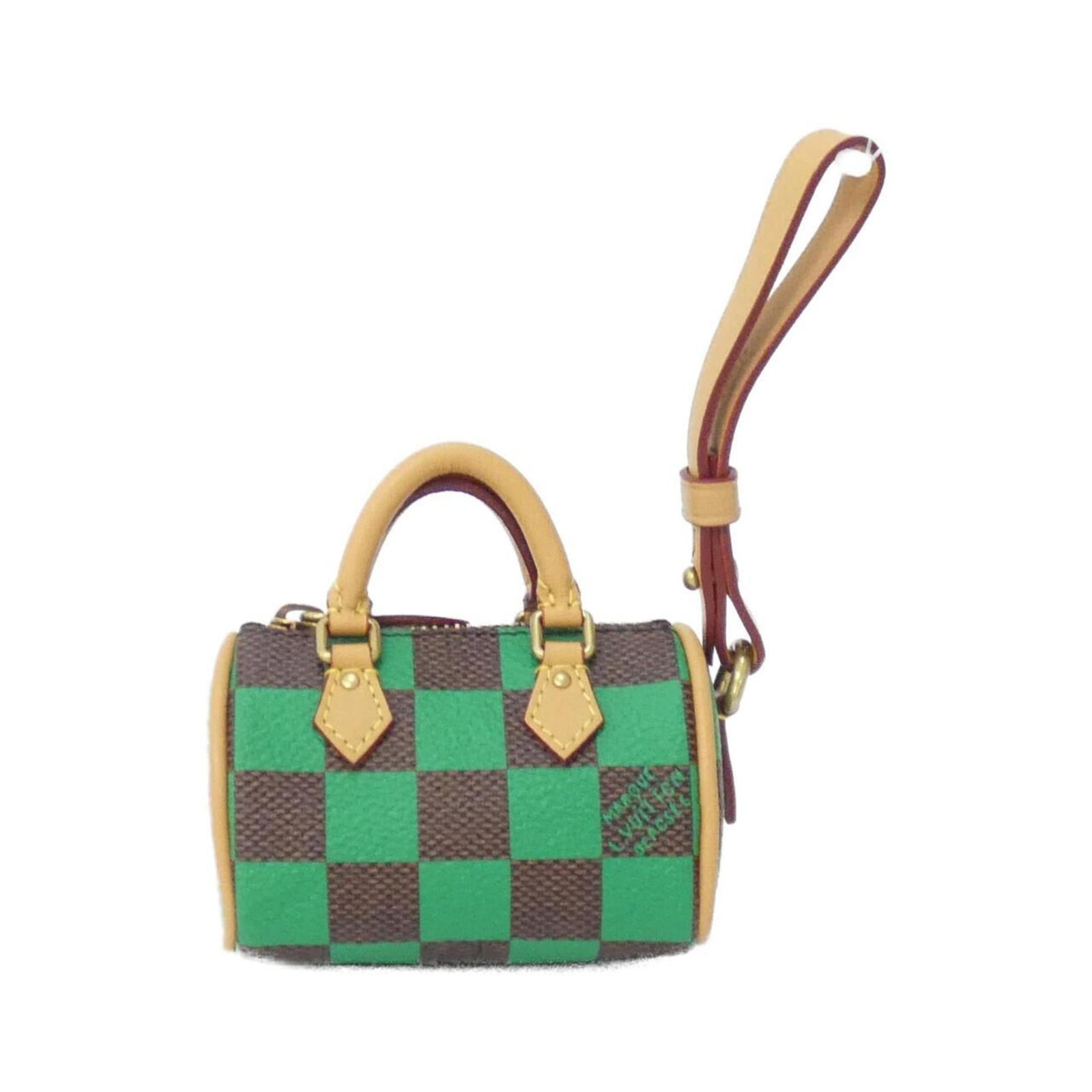Louis Vuitton Canvas Handbag Charm: Louis Vuitton Canvas Handbag Charm Add a touch of timeless elegance to your accessories with this authentic Louis Vuitton canvas handbag charm, boasting the iconic brand's signature brown and green hu