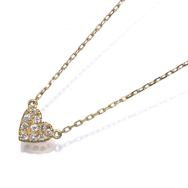 18k Yellow Gold 0.05ct Diamond Heart Pave Necklace: 18k Yellow Gold 0.05ct Diamond Heart Pave Necklace Elevate your style with this exquisite 18k yellow gold heart pave necklace, showcasing a delicate 0.05ct diamond at its center. The intricate design