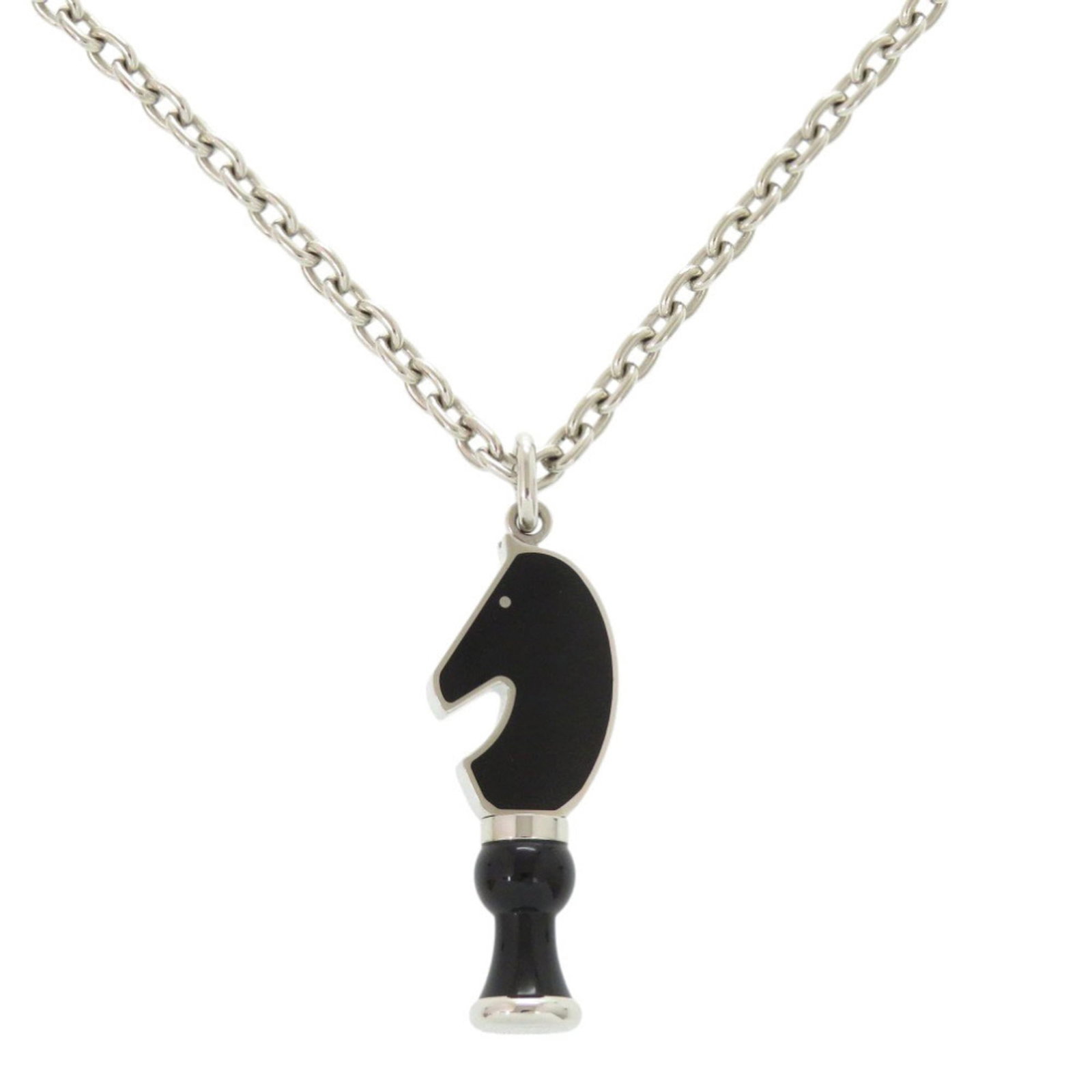 Hermes Cavalier Metal Black Necklace (Like New): Hermes Cavalier Metal Black Necklace (Like New) Elevate your style with the iconic Hermes Cavalier Metal Black Necklace, boasting sleek silver accents and a striking black metal finish that adds sophi