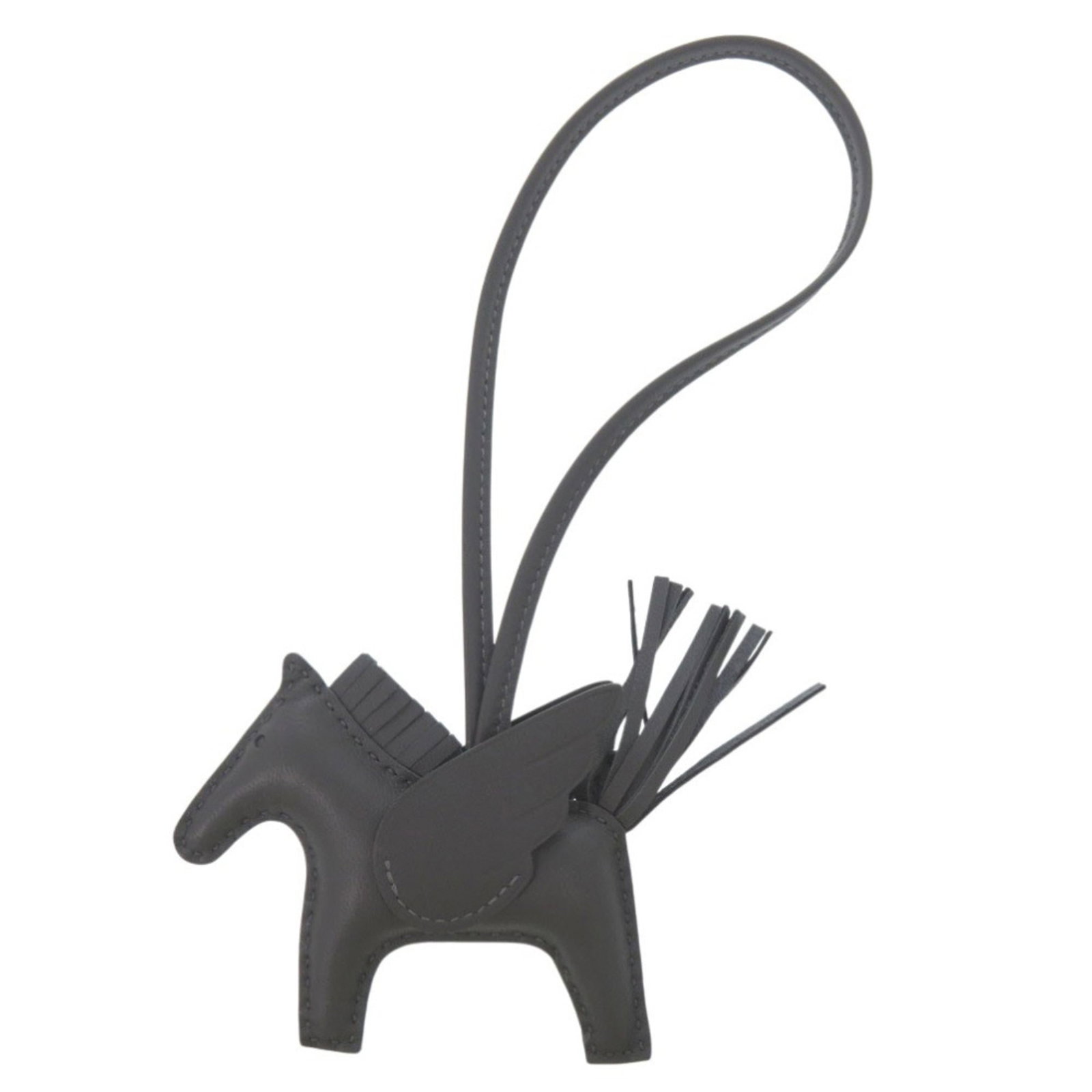 Hermes Leather Handbag Charm: Hermes Leather Handbag Charm A stunning Hermes leather handbag charm, crafted from luxurious lambskin and adorned with the iconic Ardoise color, adds a touch of elegance to any accessory. Its sleek de