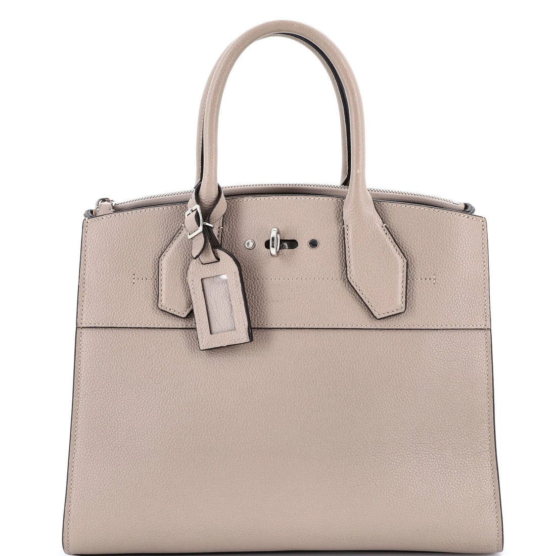 Louis Vuitton City Steamer MM Leather Handbag: Louis Vuitton City Steamer MM Leather Handbag The Louis Vuitton City Steamer MM Leather Handbag is a timeless and sophisticated tote, boasting a neutral exterior that exudes understated elegance. With