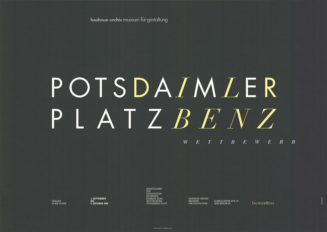 OTT Potsdamer Platz Benz Competition Lithograph 1992 23.25" x 33.25: OTT Potsdamer Platz Benz Competition Lithograph 1992 23.25" x 33.25 A stunning lithograph by Nicolaus Ott, Potsdamer Platz Benz Competition is a striking tribute to the intersection of typography and