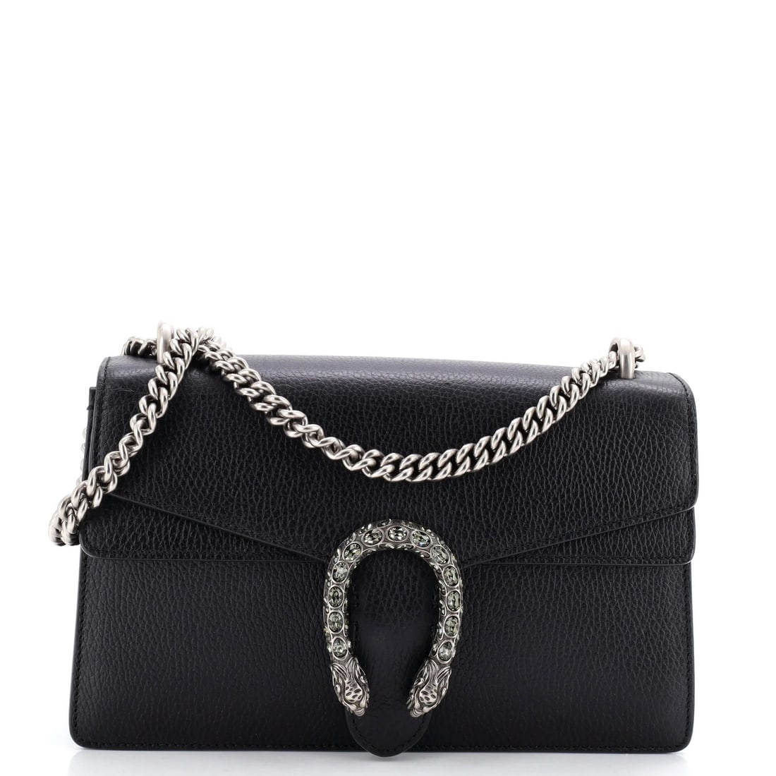 Gucci Dionysus Small Leather Bag: Gucci Dionysus Small Leather Bag Elevate your everyday style with the iconic Gucci Dionysus Small Leather Bag, boasting sleek black leather exterior and neutral interior, adorned with aged silver hard