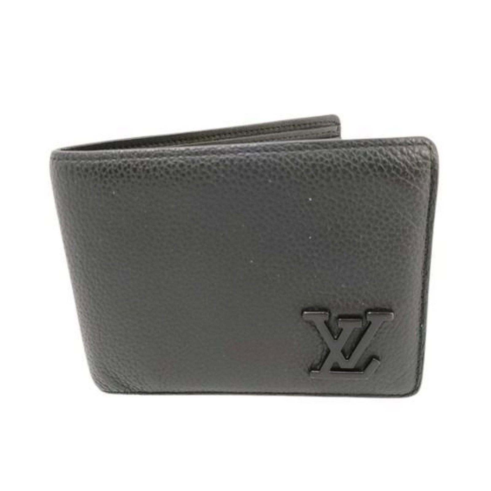 Louis Vuitton Bi-Fold Leather Wallet: Louis Vuitton Bi-Fold Leather Wallet A pre-owned Louis Vuitton bi-fold leather wallet in sleek black, boasting the iconic LV monogram pattern and premium leather construction, perfect for adding a tou