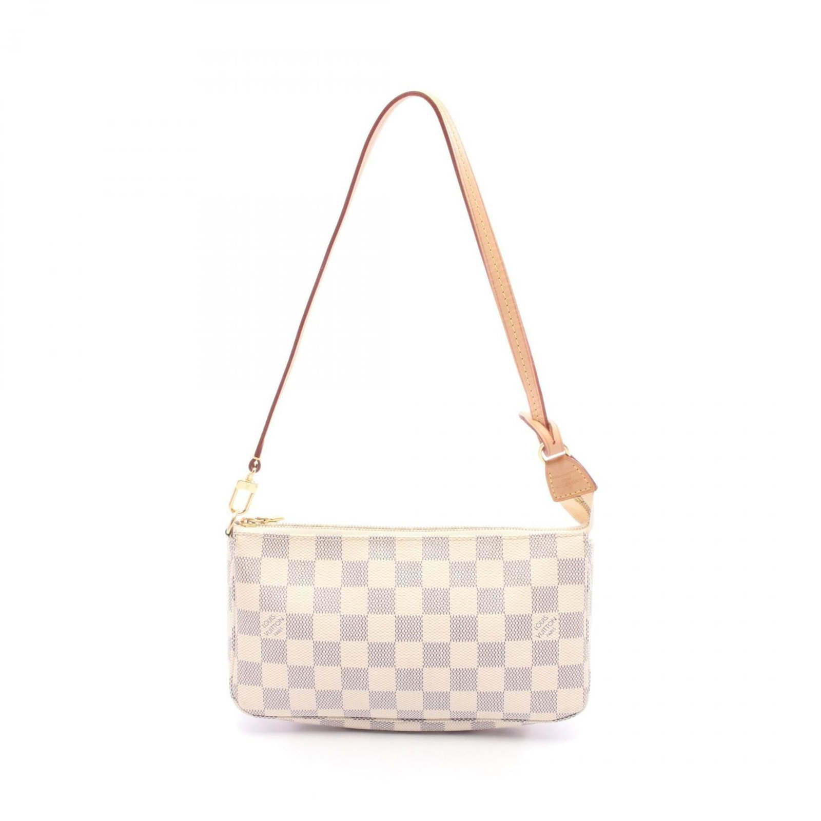 Louis Vuitton Coated Canvas and Leather Handbag: Louis Vuitton Coated Canvas and Leather Handbag A stylish and timeless piece from the iconic Louis Vuitton brand, this Damier Azur handbag boasts a chic combination of coated canvas and leather detail
