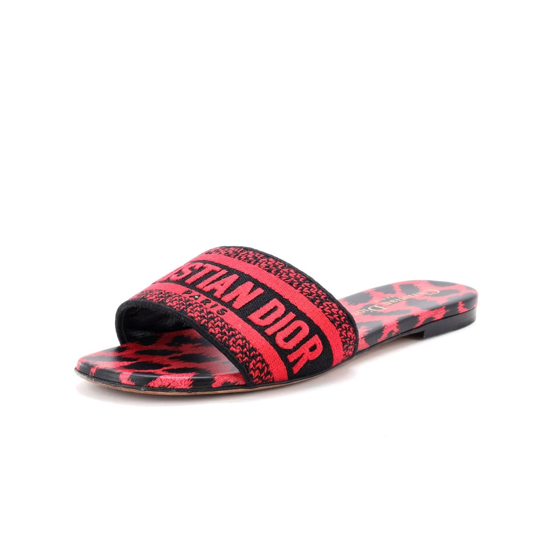 Christian Dior Women's Dway Flat Sandals with Embroidered Canvas: Christian Dior Women's Dway Flat Sandals with Embroidered Canvas Elevate your summer style with the iconic Christian Dior Women's Dway Flat Sandals, boasting sleek black canvas uppers adorned with