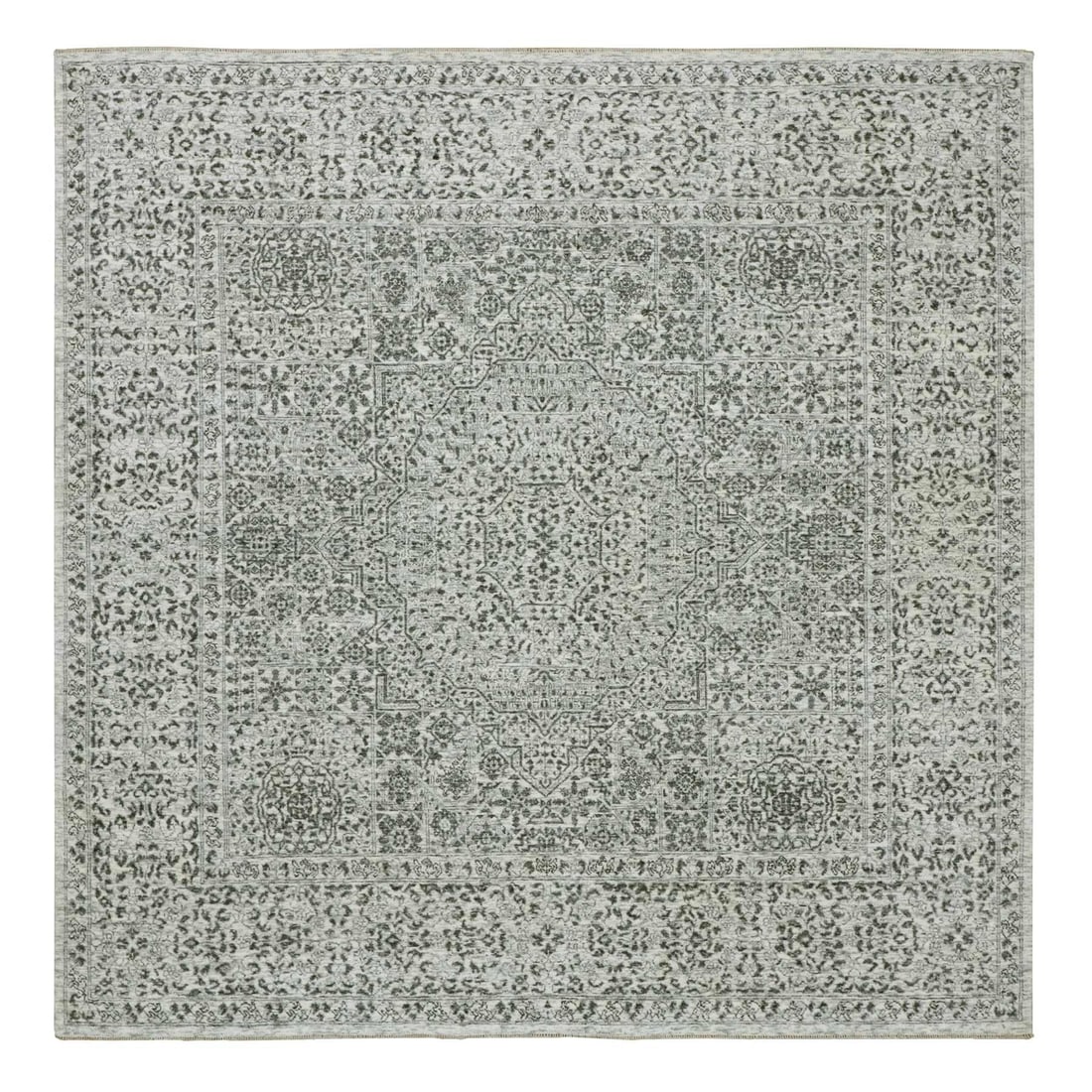Rug 8'x8' White Undyed Mamluk Dynasty Wool Hand Knotted Square Oriental: Rug 8'x8' White Undyed Mamluk Dynasty Wool Hand Knotted Square Oriental Experience the timeless beauty of India's rich cultural heritage with this exquisite 8'x8' White Undyed Mamluk Dynasty Wool Hand
