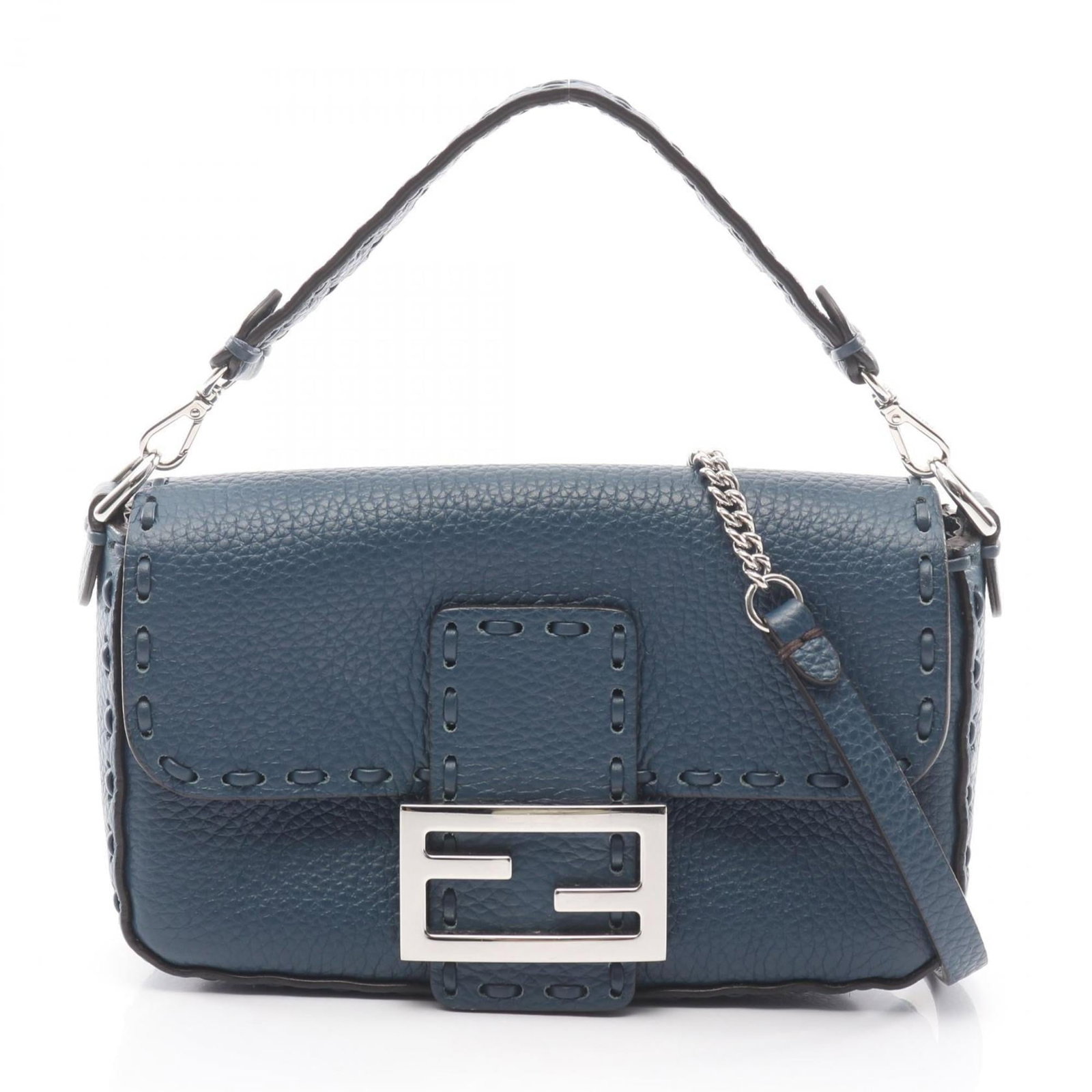 Leather Fendi Handbag: Leather Fendi Handbag A stunning navy leather Fendi handbag, with its classic design and luxurious feel, is up for grabs in this pre-loved gem. With its rich, supple leather and timeless silhouette, t