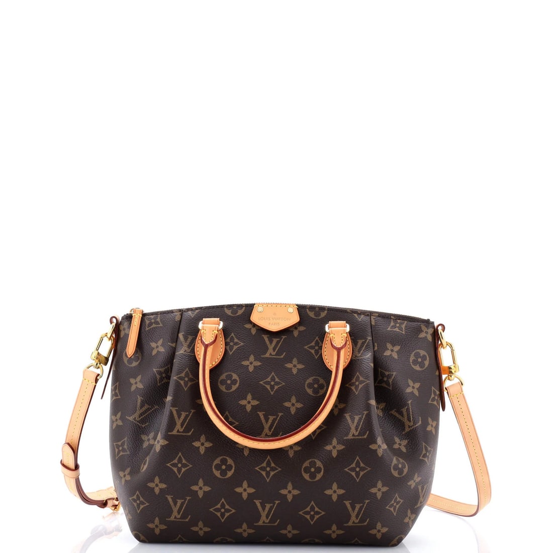 Louis Vuitton Turenne Handbag in Monogram Canvas: Louis Vuitton Turenne Handbag in Monogram Canvas Experience the timeless elegance of Louis Vuitton's iconic Turenne handbag, boasting a rich brown Monogram Canvas exterior and sleek gold hardware. Wit
