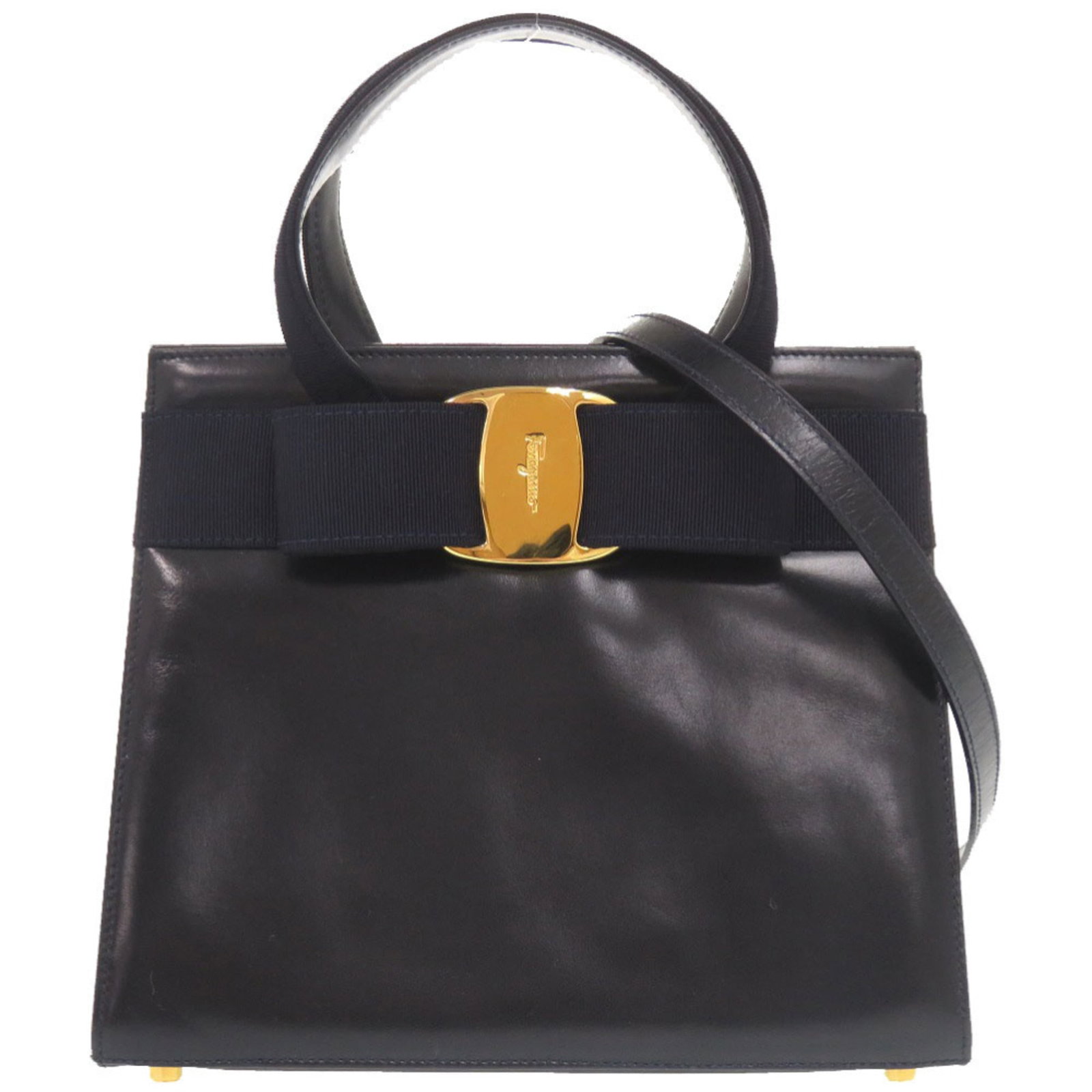 Salvatore Ferragamo Leather Shoulder Bag: Salvatore Ferragamo Leather Shoulder Bag A timeless and sophisticated choice for any woman, this navy leather shoulder bag from Salvatore Ferragamo boasts classic design with premium quality materials