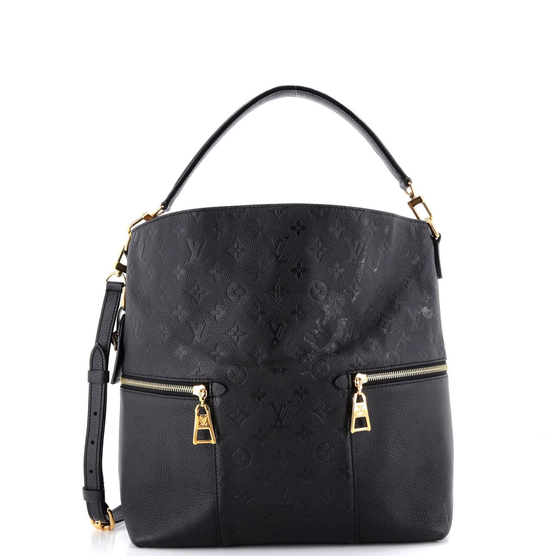 Louis Vuitton Melie Monogram Empreinte Leather Handbag: Louis Vuitton Melie Monogram Empreinte Leather Handbag A sleek and sophisticated Louis Vuitton Melie Monogram Empreinte Leather Handbag, boasting the iconic black monogram pattern and gold hardware, a