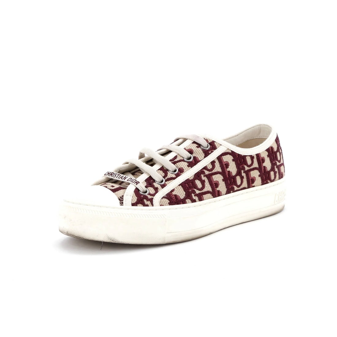 Christian Dior Women's Walk 'n' Dior Oblique Canvas Sneakers: Christian Dior Women's Walk 'n' Dior Oblique Canvas Sneakers Elevate your style with the iconic Christian Dior Walk 'n' Dior Oblique Canvas Sneakers, boasting sleek red accents and neutral tones that