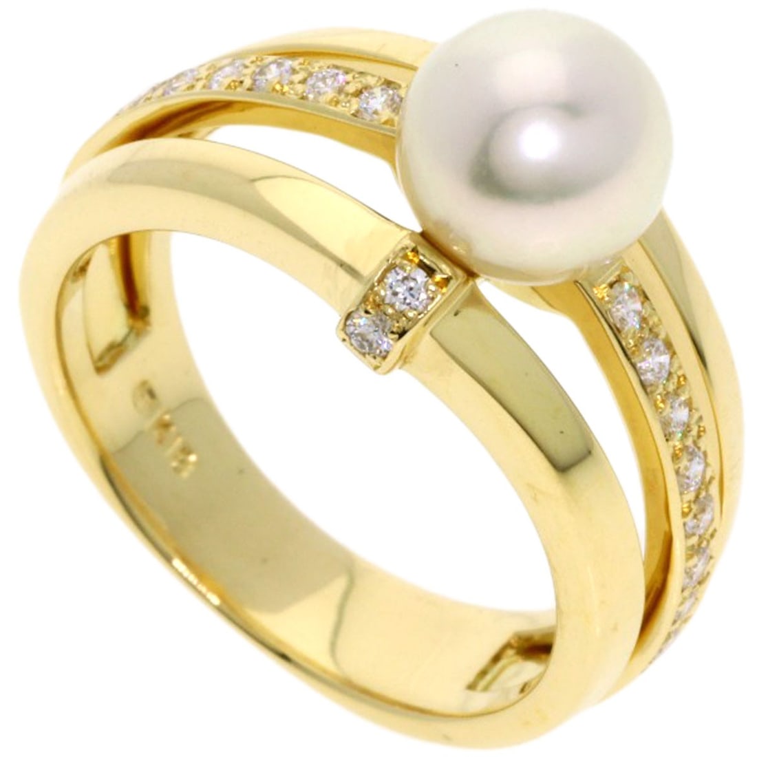 Gold MIKIMOTO Pearl Diamond Ring K18 Yellow: Gold MIKIMOTO Pearl Diamond Ring K18 Yellow Elevate your style with the stunning MIKIMOTO Pearl Diamond Ring, set in 18k yellow gold (K18) and boasting a radiant pearl at its center. This exquisite ri