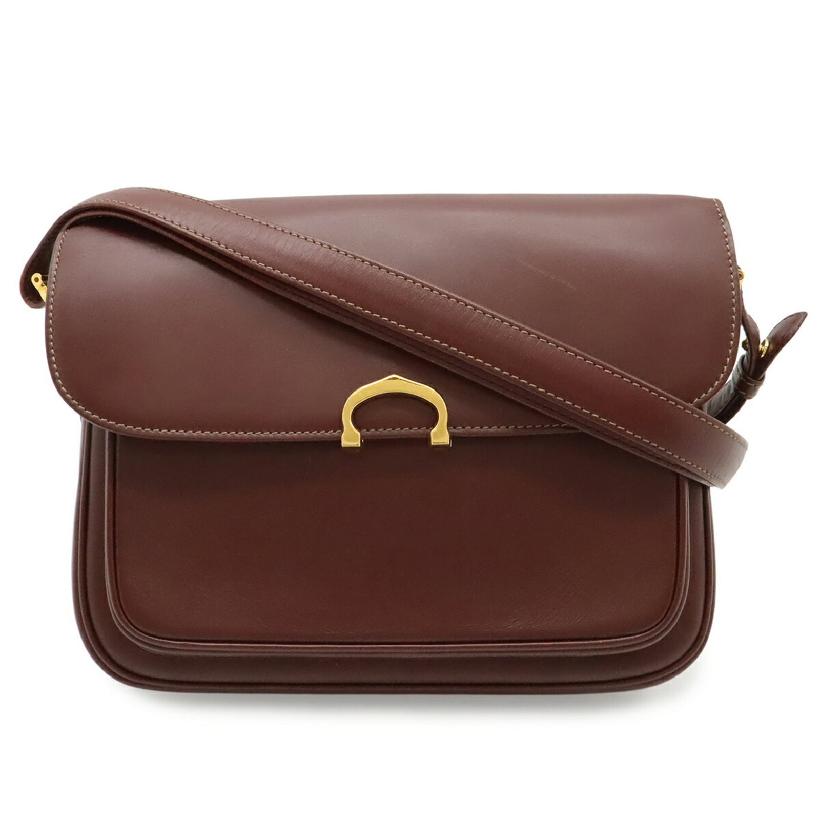 Cartier Shoulder Bag in Leather: Cartier Shoulder Bag in Leather A stunning Cartier shoulder bag in rich Bordeaux leather, this timeless piece exudes elegance with its classic design and premium materials. With its spacious interior