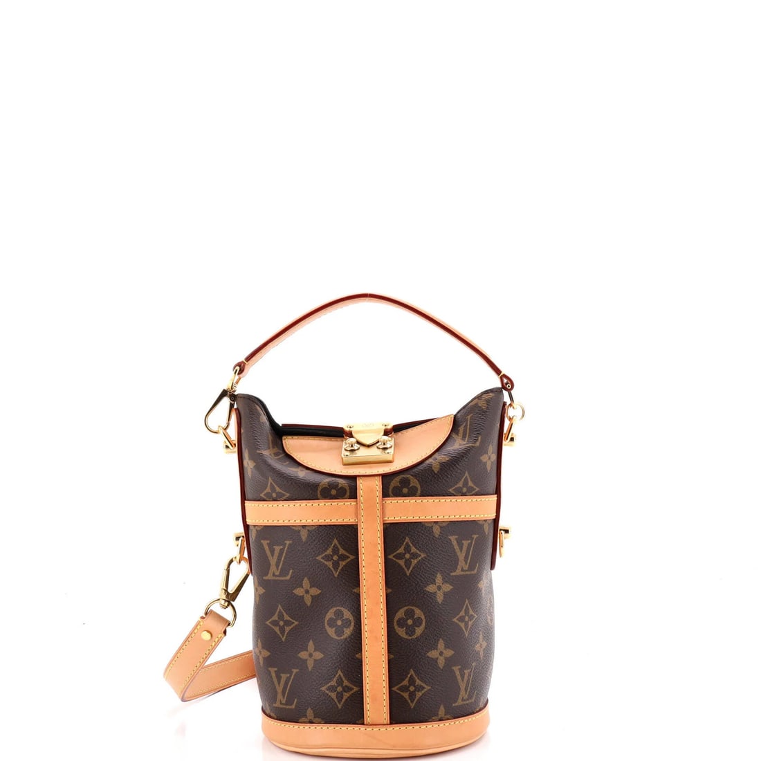 Canvas Louis Vuitton Duffle Handbag Monogram: Canvas Louis Vuitton Duffle Handbag Monogram A rare opportunity to own a timeless Louis Vuitton Duffle Handbag Monogram, boasting the iconic canvas exterior with brown color and gold hardware. This
