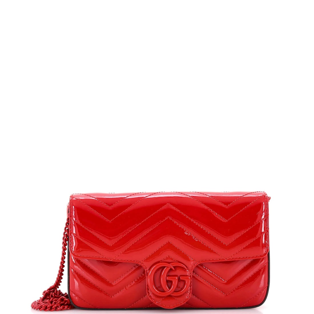 Mini Gucci GG Marmont Flap Bag Matelasse Patent: Mini Gucci GG Marmont Flap Bag Matelasse Patent Up for sale is a stunning mini Gucci GG Marmont Flap Bag Matelasse Patent in bold red patent leather, complete with intricate details and signature silv