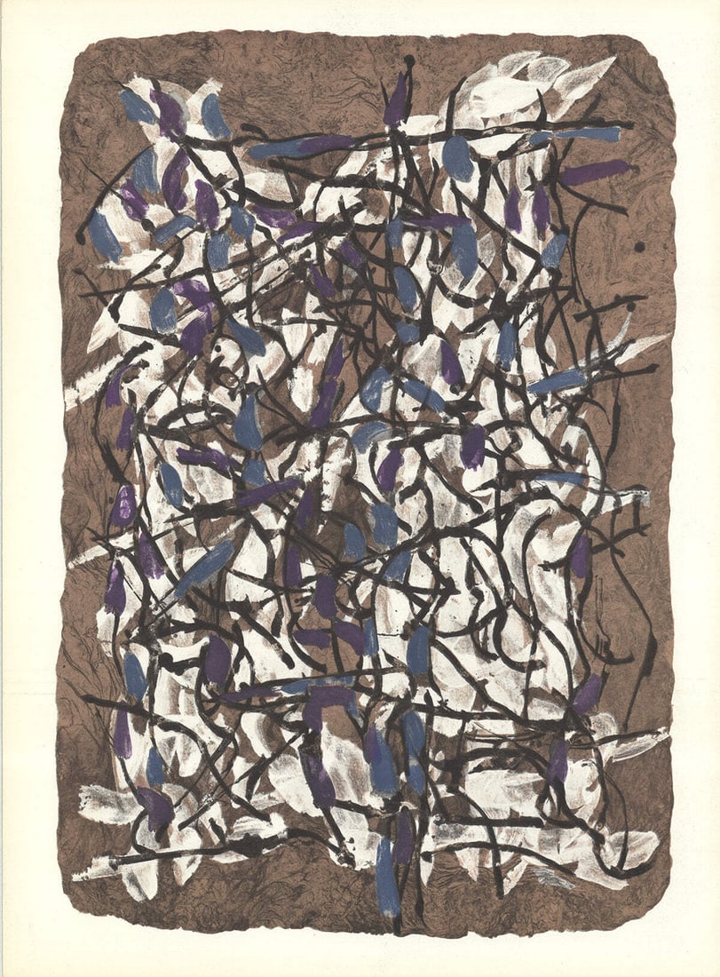 Multico JEAN-PAUL RIOPELLE Composition 160-IX 15" x 11" Lithograph 1966 Abstract: Multico JEAN-PAUL RIOPELLE Composition 160-IX 15" x 11" Lithograph 1966 Abstract A stunning 1966 lithograph by renowned Canadian artist Jean-Paul Riopelle, Composition 160-IX boasts vibrant abstract c