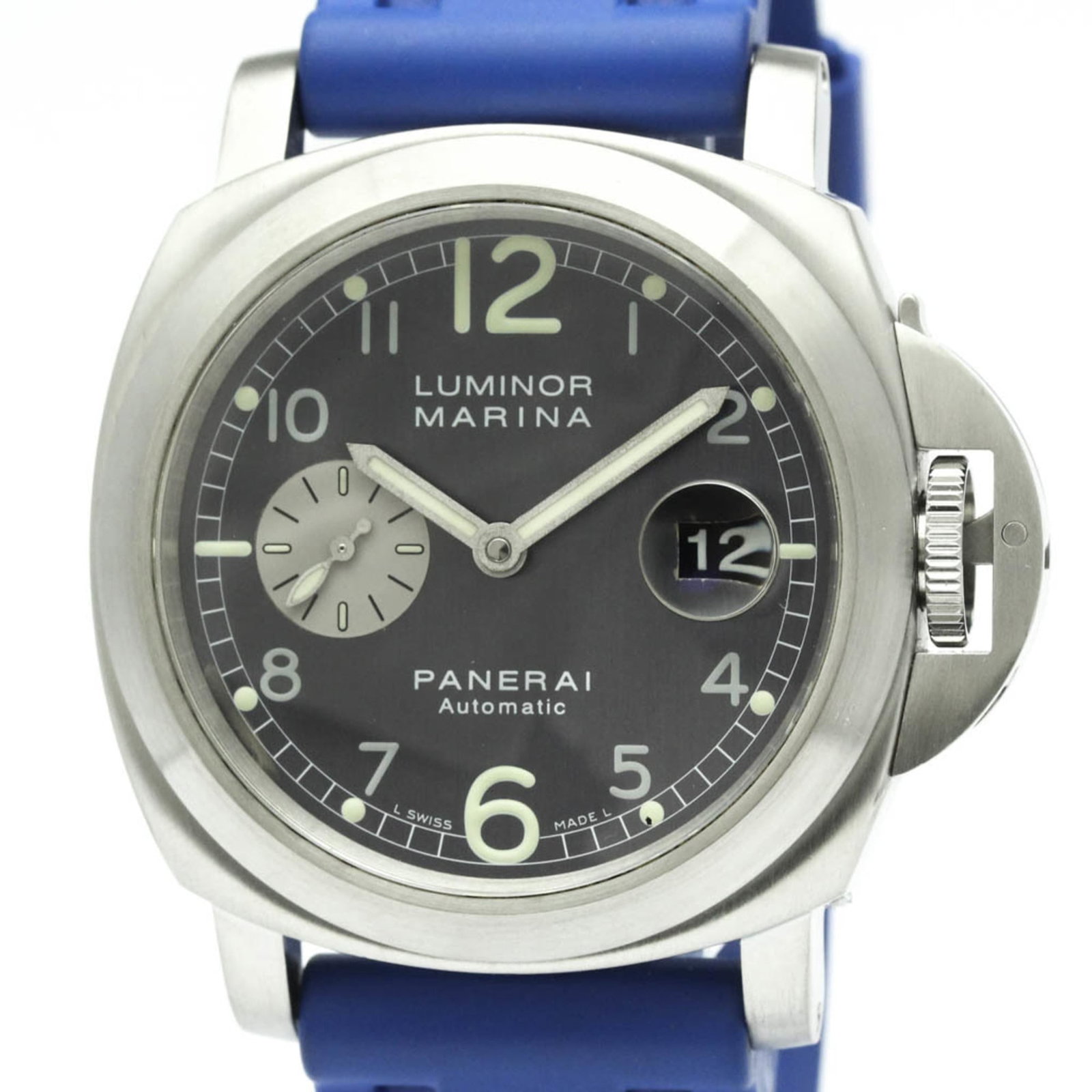 Wristwatch Panerai: Wristwatch Panerai The Panerai wristwatch is a sleek and sporty timepiece that boasts a 44mm stainless steel case, rubber band, and black dial, making it a stylish accessory for any man. With its dura