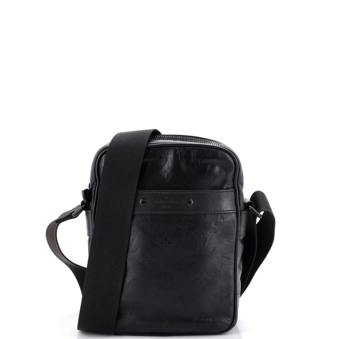 PM Louis Vuitton Danube Handbag Monogram Shadow Leather: PM Louis Vuitton Danube Handbag Monogram Shadow Leather A sleek and sophisticated Louis Vuitton PM Danube Handbag in black monogram shadow leather, this cross-body bag boasts a timeless design with a