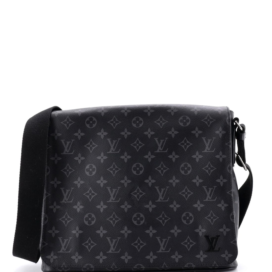 Louis Vuitton Monogram Eclipse Canvas District Messenger Bag (MM): Louis Vuitton Monogram Eclipse Canvas District Messenger Bag (MM) Experience the timeless elegance of Louis Vuitton's iconic Monogram Eclipse Canvas District Messenger Bag, boasting a sleek black exte