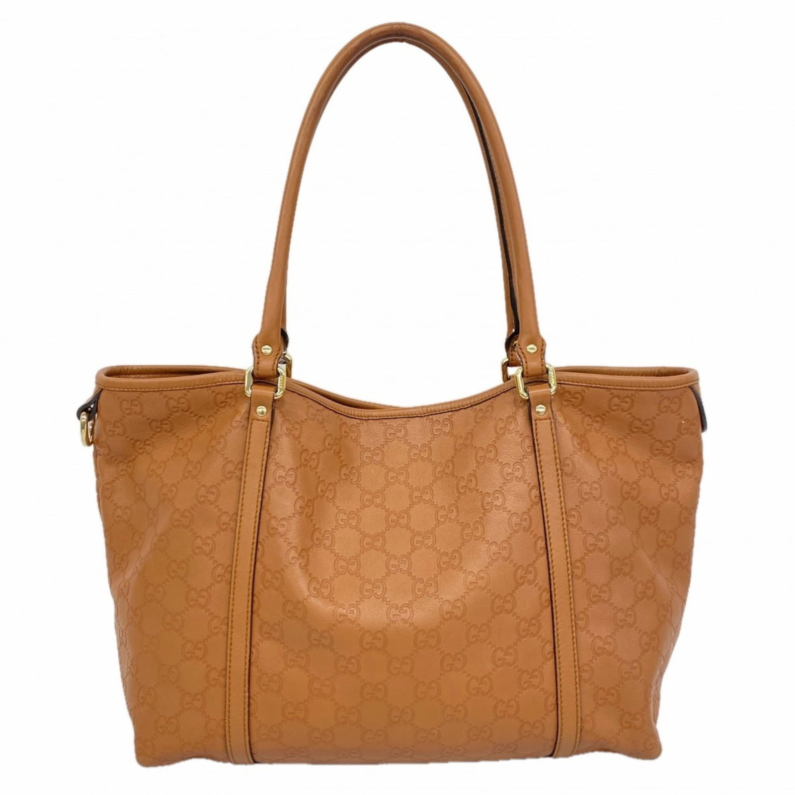 Gucci Shoulder Bag in Leather: Gucci Shoulder Bag in Leather A timeless Gucci shoulder bag in light brown leather, adorned with elegant gold hardware, adds a touch of sophistication to any outfit. With its classic design and premiu