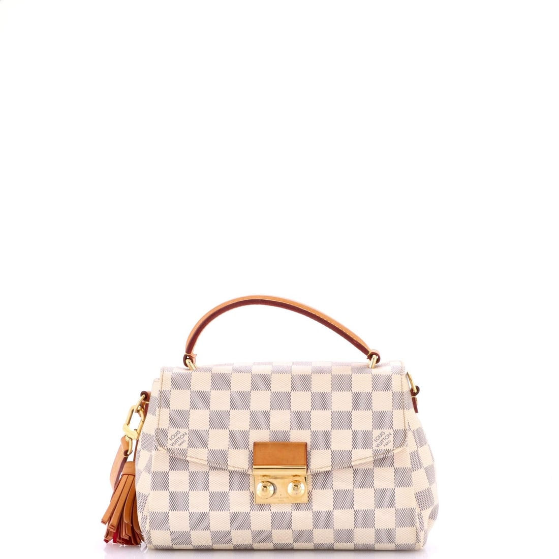 Louis Vuitton Damier Croisette Handbag: Louis Vuitton Damier Croisette Handbag Experience the timeless elegance of Louis Vuitton's iconic Damier Croisette handbag, boasting a neutral canvas exterior with subtle edge wear and minor