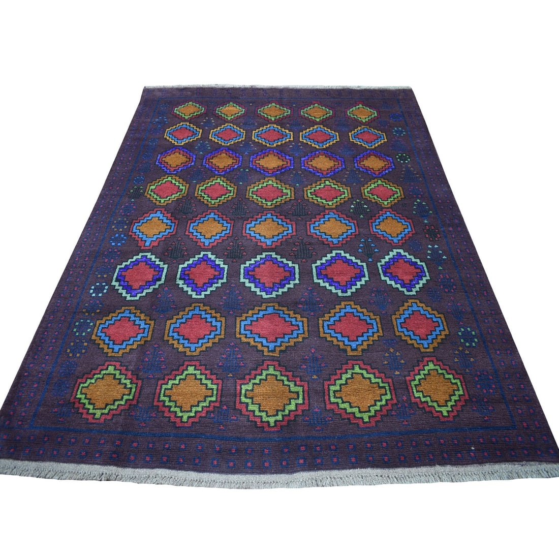Rug 5'10"x7'8" Geometric Design Hand Knotted Wool Colorful Afghan Tribal: Rug 5'10"x7'8" Geometric Design Hand Knotted Wool Colorful Afghan Tribal Experience the vibrant colors and intricate patterns of traditional Afghan craftsmanship with this stunning 100% wool hand-knot