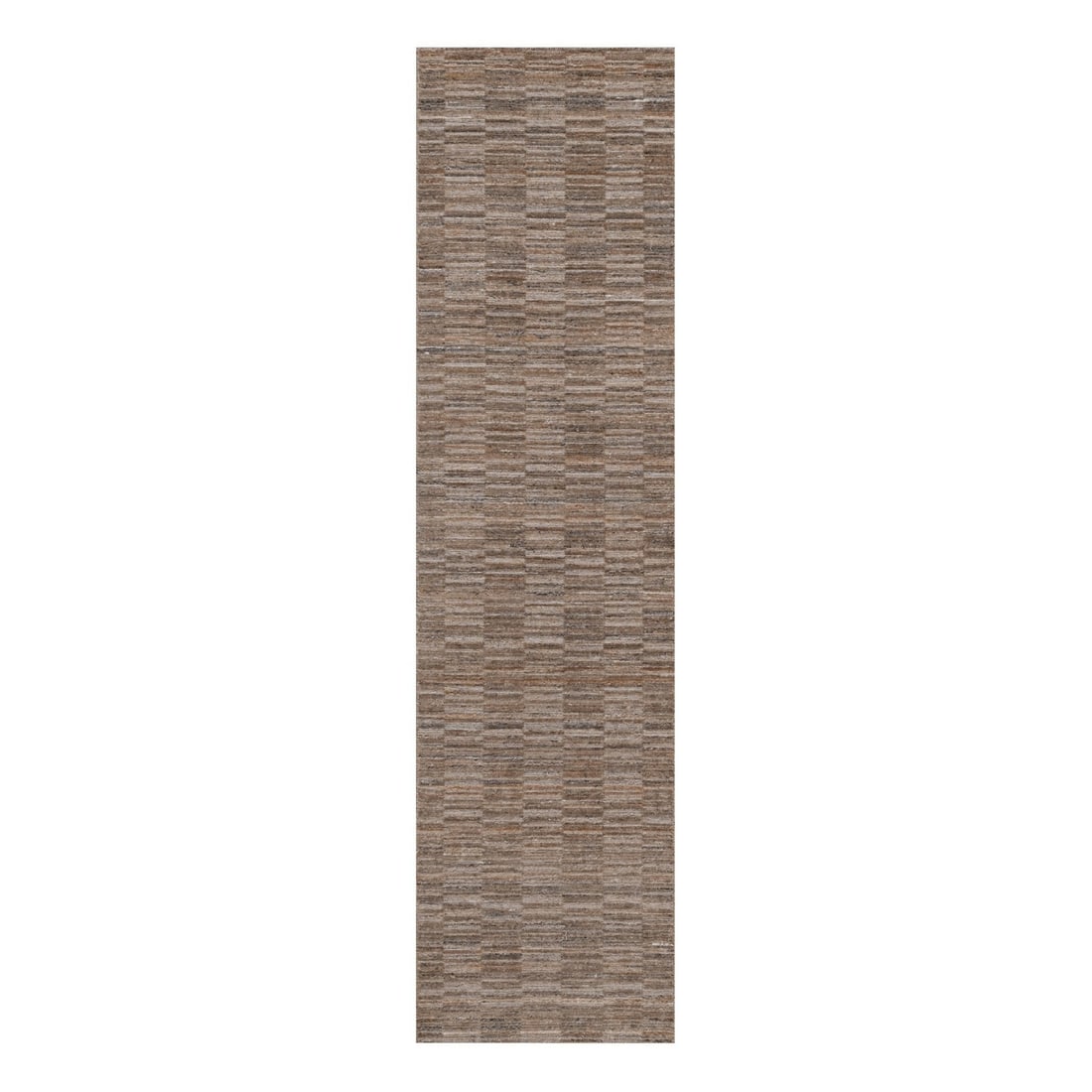 Camel Brown Wool Rug, 2'7"x10', Modern Grid Pattern, Hand Loomed: Camel Brown Wool Rug, 2'7"x10', Modern Grid Pattern, Hand Loomed Add warmth and sophistication to your space with this stunning Camel Brown Wool Rug, hand loomed in India using traditional techniques.