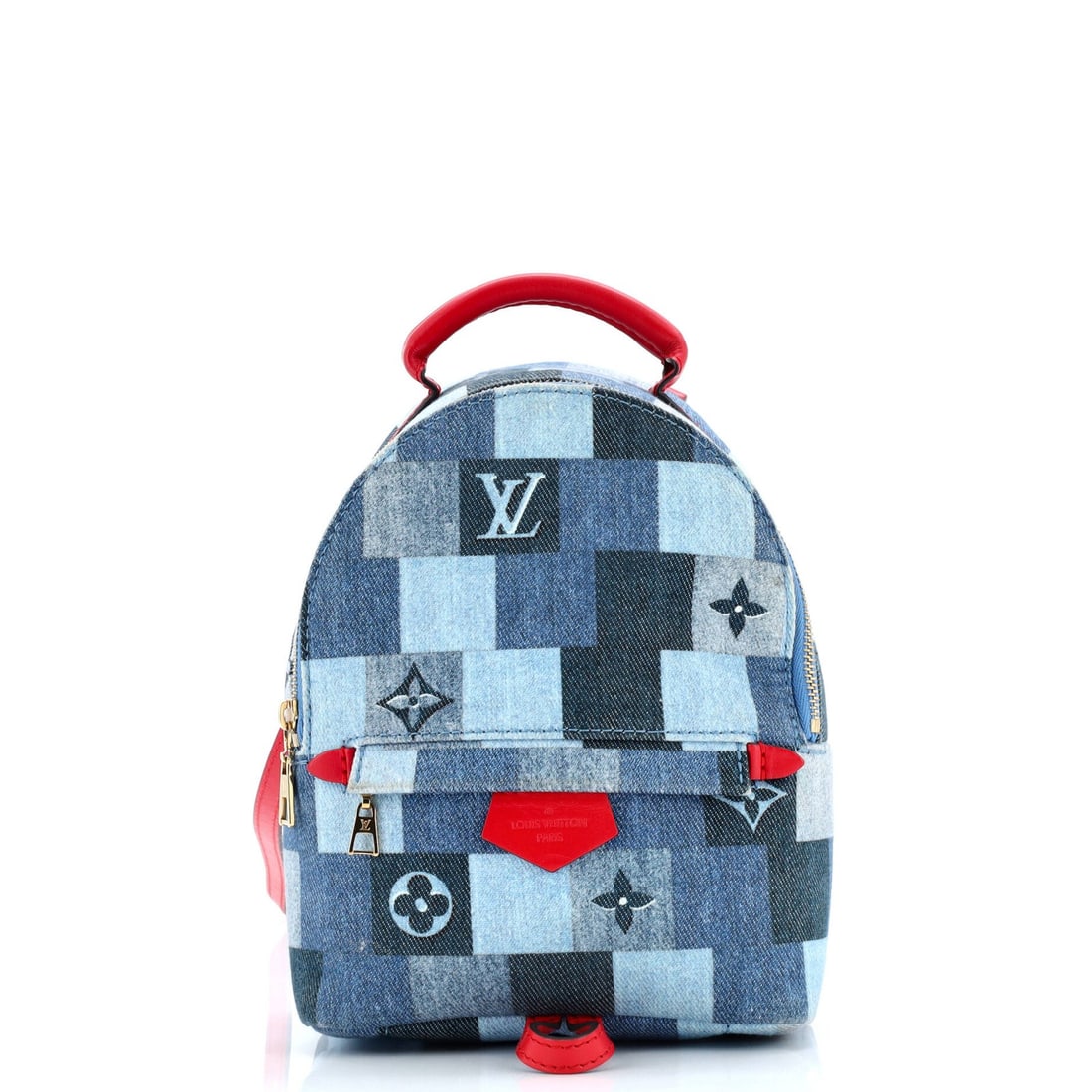 Louis Vuitton Palm Springs Mini Backpack with Damier & Monogram Patchwork Denim: Louis Vuitton Palm Springs Mini Backpack with Damier & Monogram Patchwork Denim Elevate your everyday style with the iconic Louis Vuitton Palm Springs Mini Backpack, boasting a unique patchwork