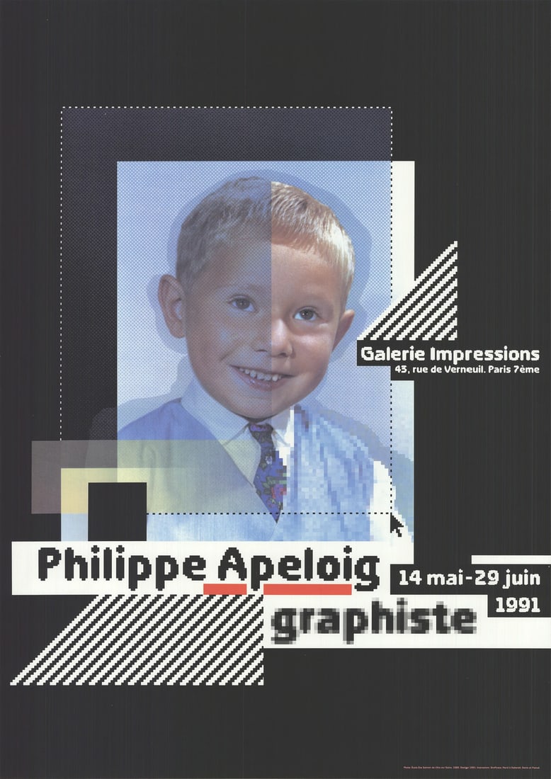 Cont PHILIPPE APELOIG Expo 91- Galerie Impressions 37.5" x 26.5" Lithograph 1991: Cont PHILIPPE APELOIG Expo 91- Galerie Impressions 37.5" x 26.5" Lithograph 1991 A stunning lithograph by French artist Philippe Apeloig, Expo 91- Galerie Impressions is a captivating depiction of chi