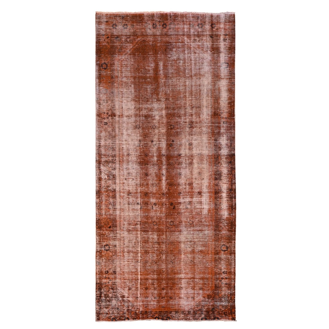 Rug 5'x11'2" Gallery Size Overdyed Farsian Meleyir Worn Wool Hand Knotted: Rug 5'x11'2" Gallery Size Overdyed Farsian Meleyir Worn Wool Hand Knotted Experience the rich history and cultural heritage of Turkey in this stunning 5'x11'2" hand-knotted rug, expertly overdyed to c