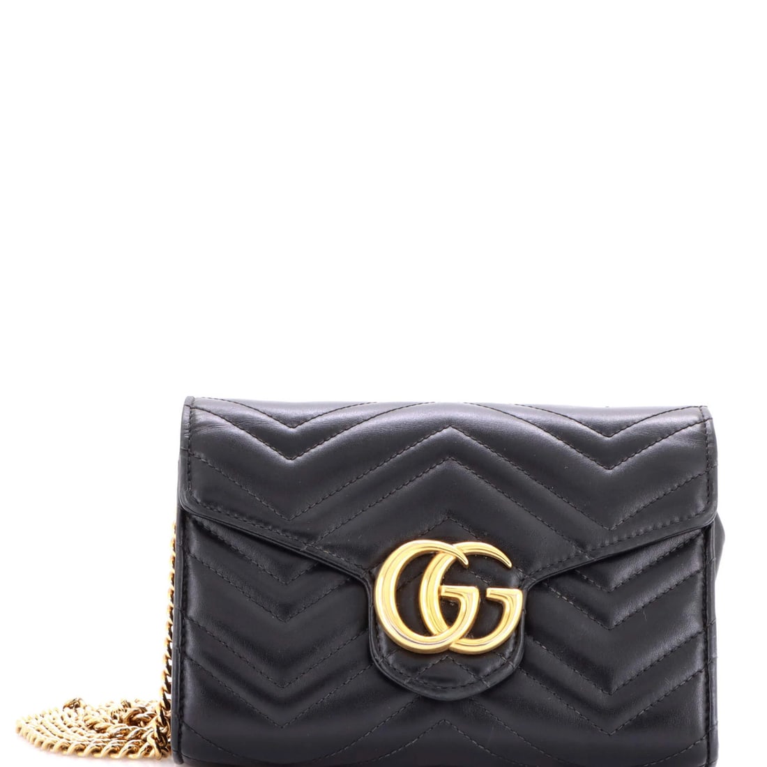 Gucci GG Marmont Chain Wallet in Matelasse Leather Mini: Gucci GG Marmont Chain Wallet in Matelasse Leather Mini Elevate your everyday style with the iconic Gucci GG Marmont Chain Wallet in Matelasse Leather Mini. This sleek, black cross-body bag boasts a c