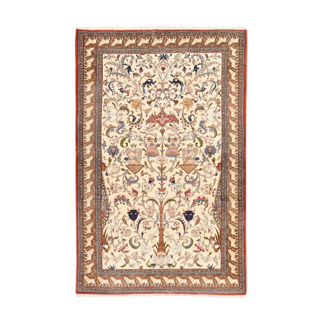 Rug 6'x9'5" Ivory Vintage Zoroastrian All Over Design Wool Hand Knotted: Rug 6'x9'5" Ivory Vintage Zoroastrian All Over Design Wool Hand Knotted Experience the rich cultural heritage of Turkey with this stunning 6'x9'5" Ivory Vintage Zoroastrian All Over Design Wool Hand K