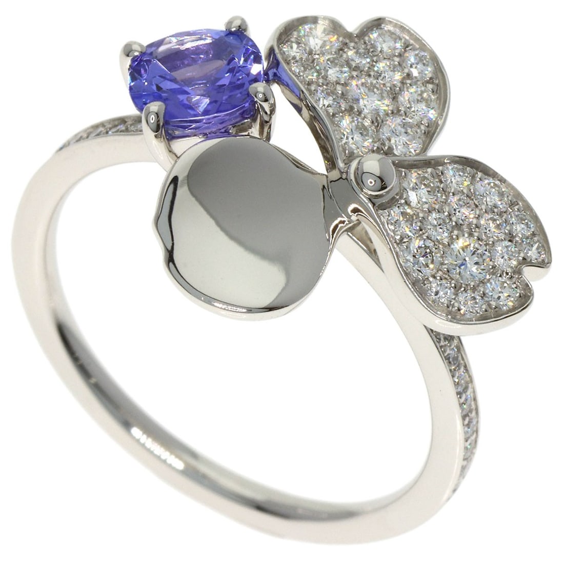 Tiffany & Co. Platinum Tanzanite and Diamond Paper Flower Ring: Tiffany & Co. Platinum Tanzanite and Diamond Paper Flower Ring Elevate your style with the Tiffany & Co. Platinum Tanzanite and Diamond Paper Flower Ring, a stunning piece that combines sleek platinum