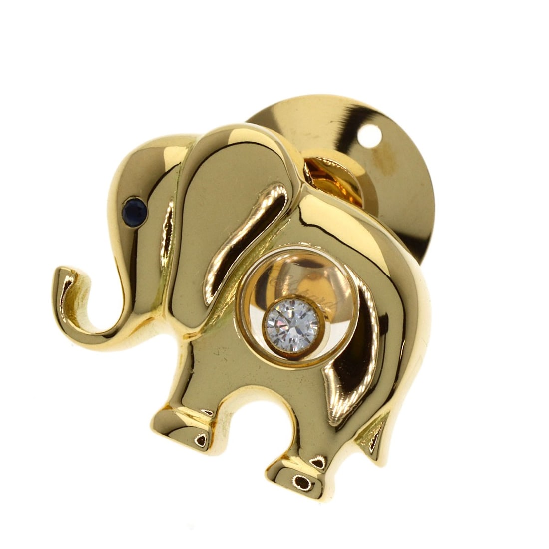 Chopard K18 Yellow Sapphire Elephant Motif Happy Diamond Brooch: Chopard K18 Yellow Sapphire Elephant Motif Happy Diamond Brooch Elevate your style with the majestic Chopard K18 Yellow Sapphire Elephant Motif Happy Diamond Brooch, set in 18k yellow gold and adorned