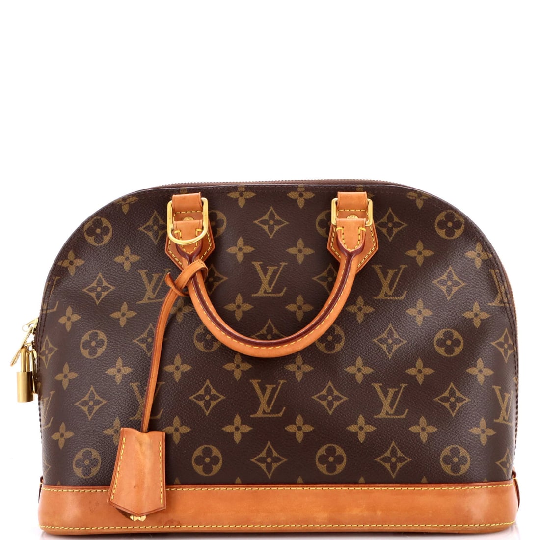 Louis Vuitton Alma Monogram Canvas Handbag: Louis Vuitton Alma Monogram Canvas Handbag Experience the timeless elegance of Louis Vuitton's Alma Monogram Canvas Handbag, boasting a classic top handle design and iconic monogram pattern in rich br