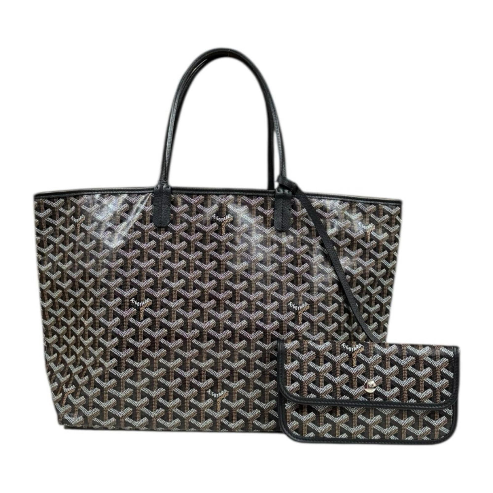 Goyard Coated Canvas Tote Bag: Goyard Coated Canvas Tote Bag A timeless and versatile Goyard tote bag, crafted from durable coated canvas, boasts a sleek black finish that exudes effortless chic. With its spacious interior and adju