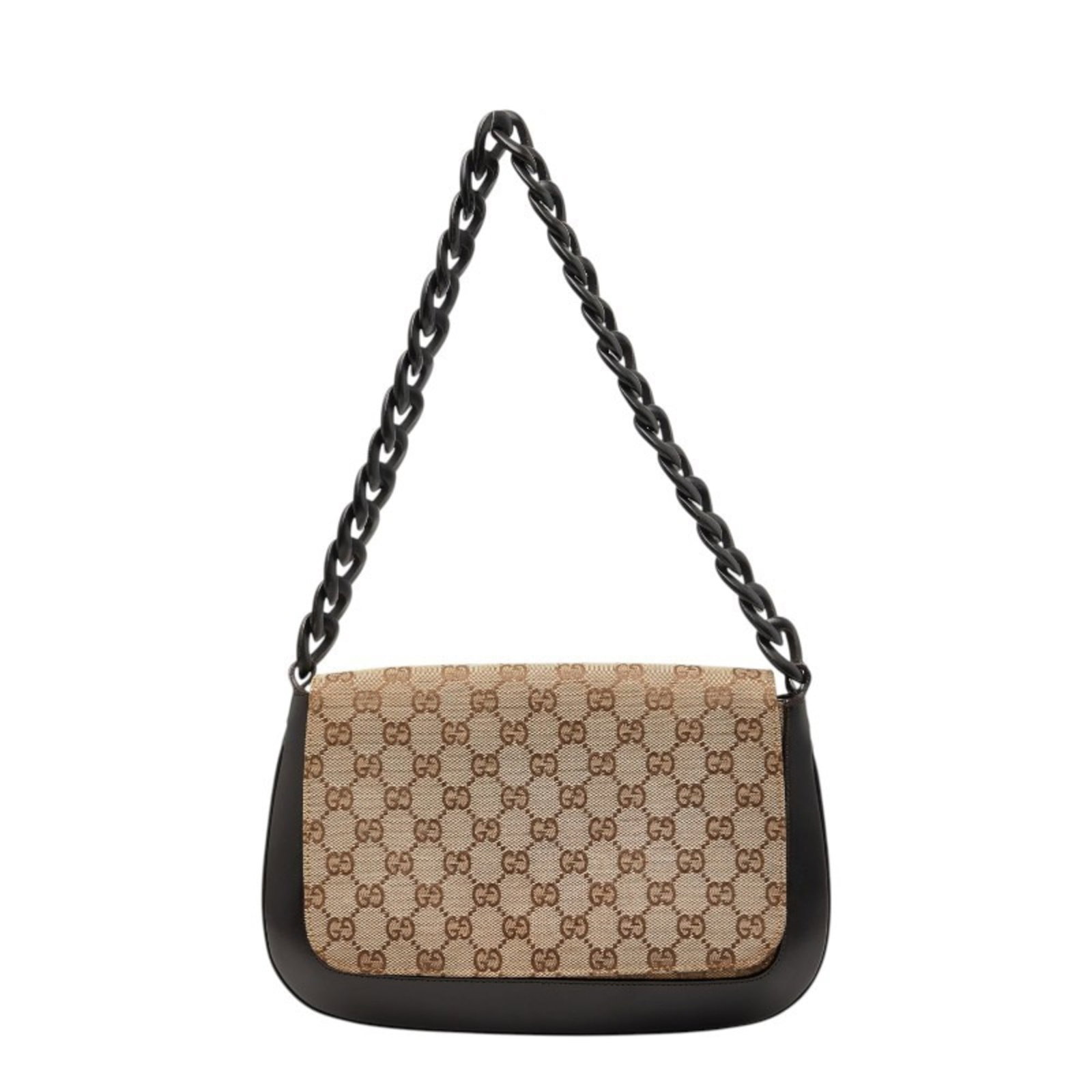 Gucci Canvas and Leather Shoulder Bag: Gucci Canvas and Leather Shoulder Bag A chic and versatile Gucci shoulder bag, crafted from high-quality canvas and leather, boasts a timeless beige and black color combination that exudes effortless
