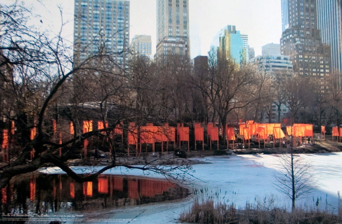 Contemporar JAVACHEFF CHRISTO The Gates Project Photo #27 20" x 30" Poster 2005: Contemporar JAVACHEFF CHRISTO The Gates Project Photo #27 20" x 30" Poster 2005 A rare and iconic poster from Christo Javacheff's 2005 Gates Project, featuring a striking industrial landscape in offse